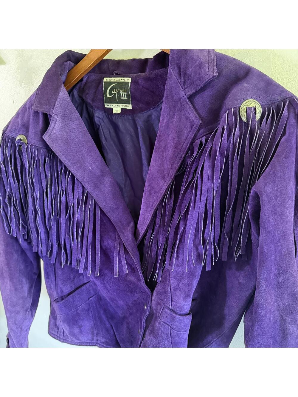 Vintage Purple Western Suede Jacket with Fringe Conchos XL